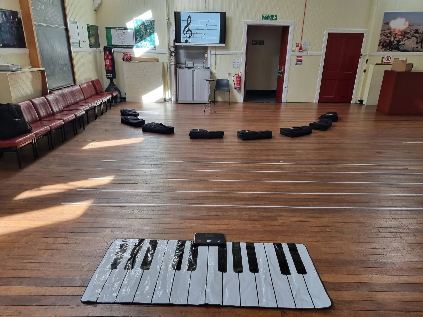 Argyll workshop classroom set up for a percussion session